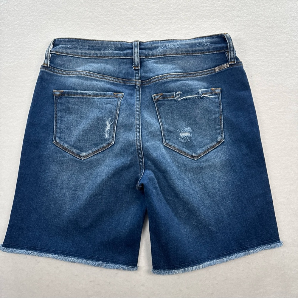 KanCan Dark Blue Distressed Denim Bermuda Shorts - Picture 3 of 9